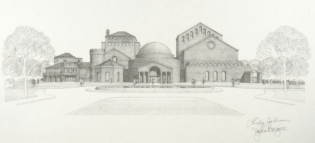 A Signed Architectural Drawing of the Play House,: A Signed Architectural Drawing of the Play House, By Philip Johnson and John Burgee. Height: 13.5 Width: 27.5 inches. Generously donated by Marilyn and Paul Brentlinger. Proceeds to benefit The Clevel