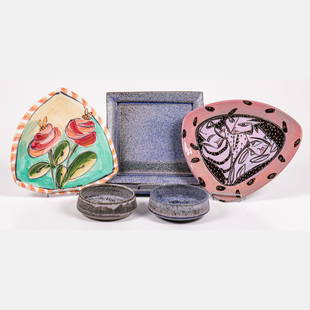 Group of Contemporary Pottery by Various Artists: A Group of Contemporary Pottery by Various Artists, 20th Century, Including Jude Odell and George Roby. Largest plate dimensions: H: 9 1/2 x W: 9 1/2 in.