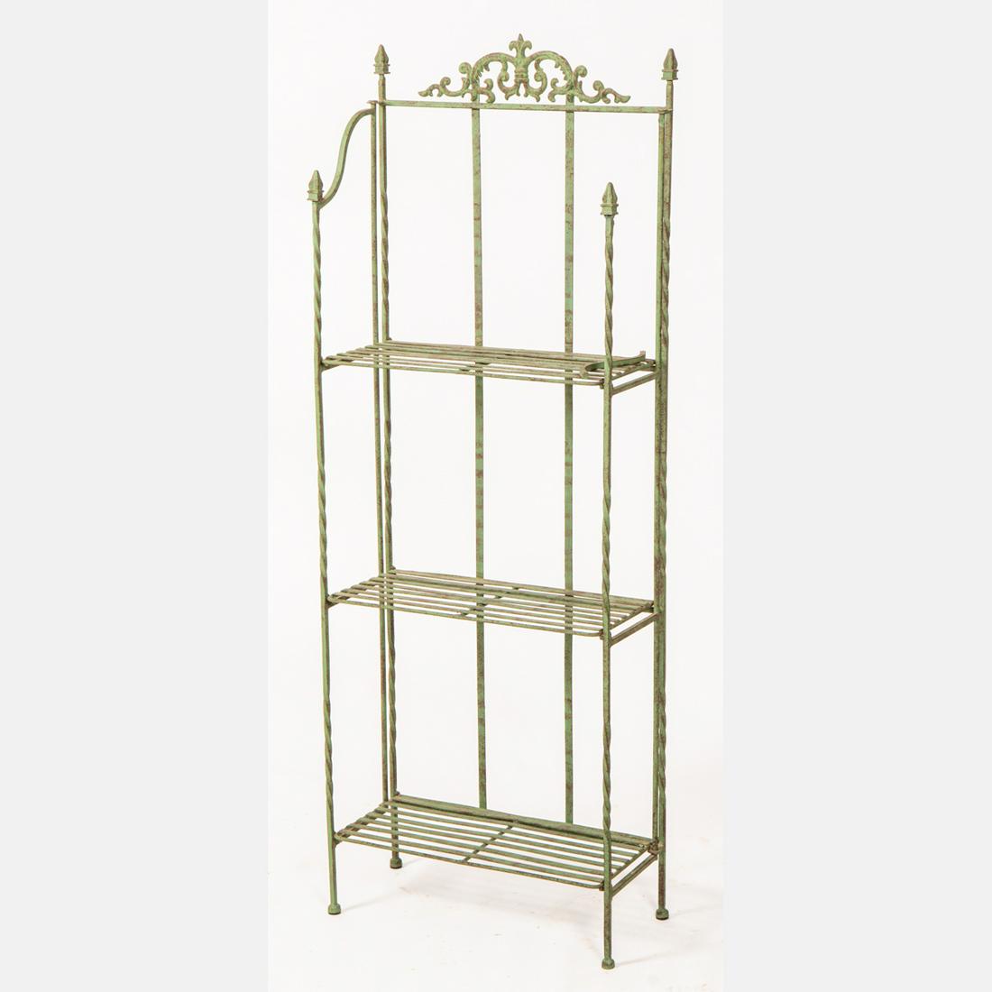 Painted Wrought Metal Folding Three Tier Garden Shelf