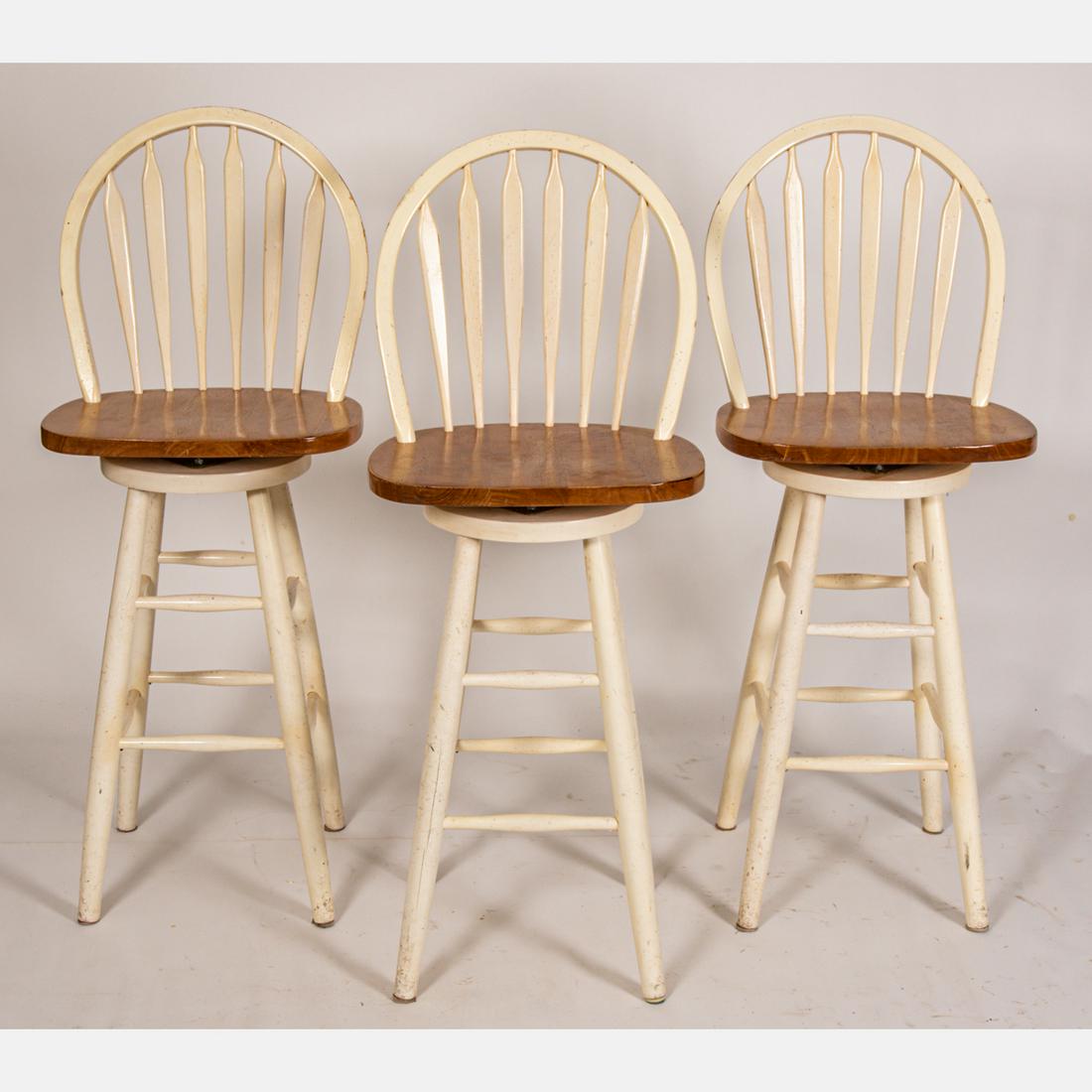 Three Contemporary Painted Hardwood Swivel Bar Stools (1 of 6)