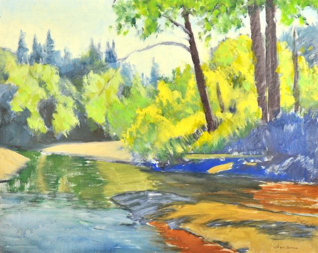 Darwin Duncan (1905-2002) A River Landscape, Oil on: Darwin Duncan (1905-2002) A River Landscape, Oil on canvas, Signed lower right. HEIGHT: 24 WIDTH: 30