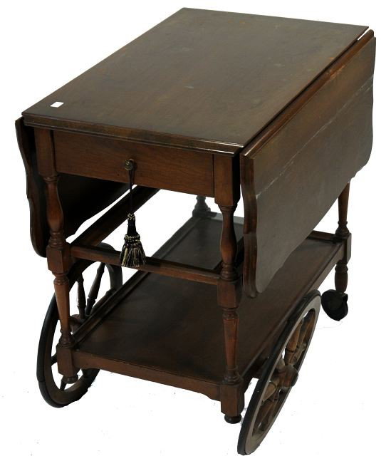 A Vintage Mahogany Drop Leaf Tea Cart.: A Vintage Mahogany Drop Leaf Tea Cart.