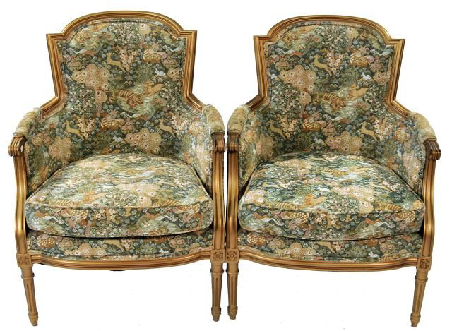 A Pair of Louis XV Style Bergere.: A Pair of Louis XV Style Bergere.