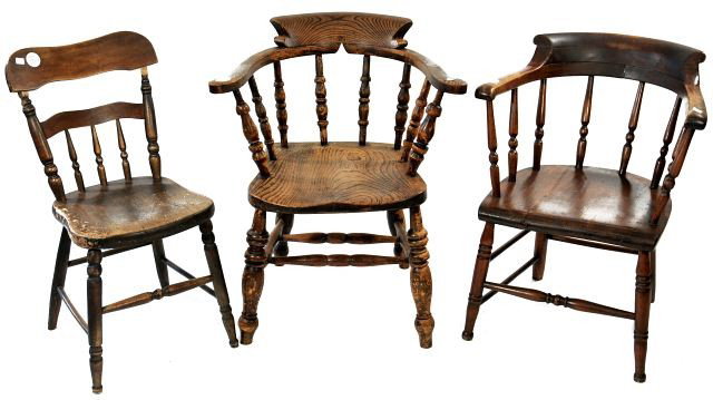 A Group of Three Chairs,: A Group of Three Chairs, Two windsor style, one side.