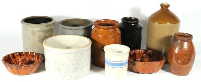 A Miscellaneous Collection of Earthenware Crocks.: A Miscellaneous Collection of Earthenware Crocks.