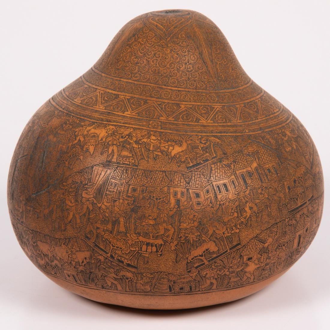 Peruvian Folk Art Hand Carved Gourd (1 of 5)