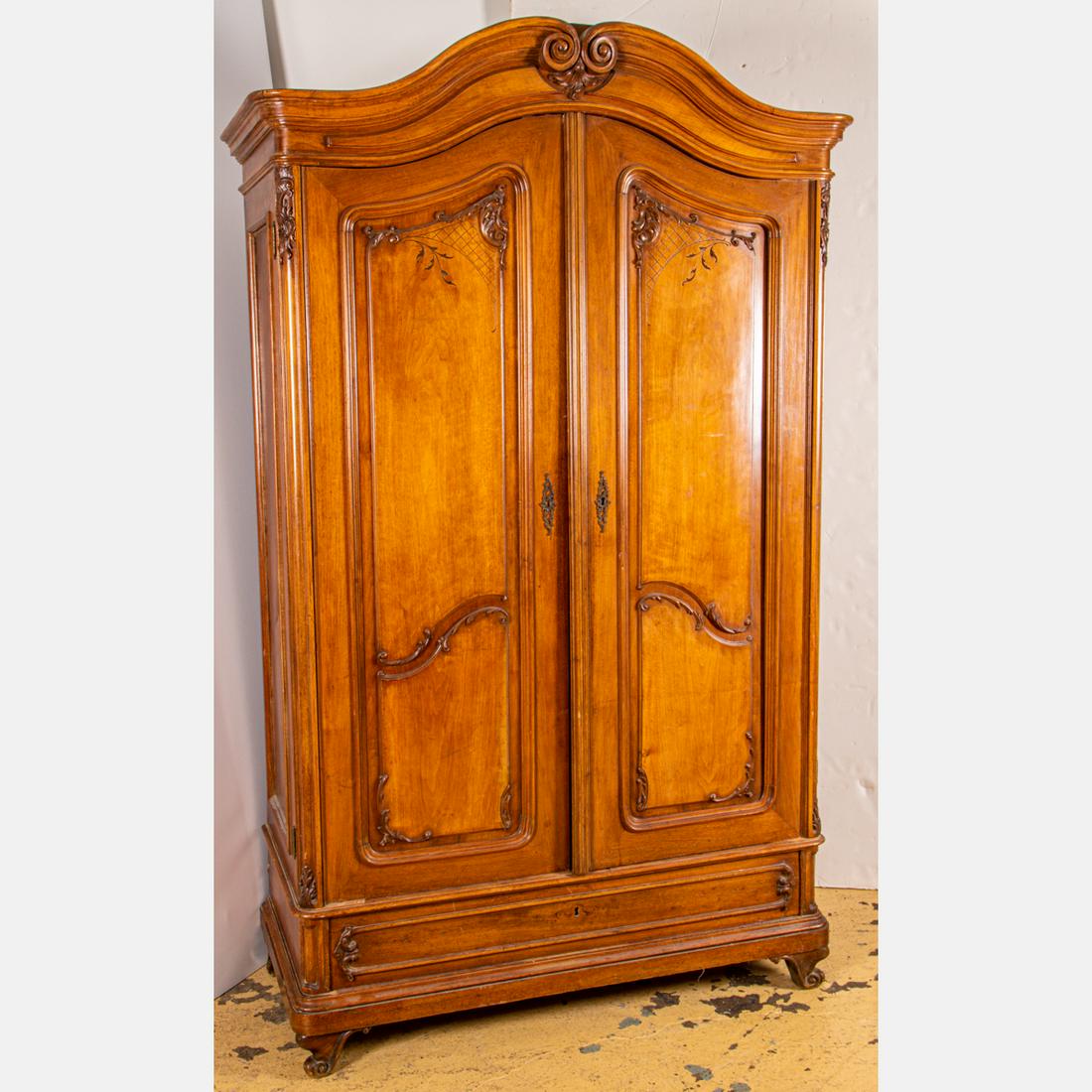 French Provincial Style Carved Walnut Armoire (1 of 6)