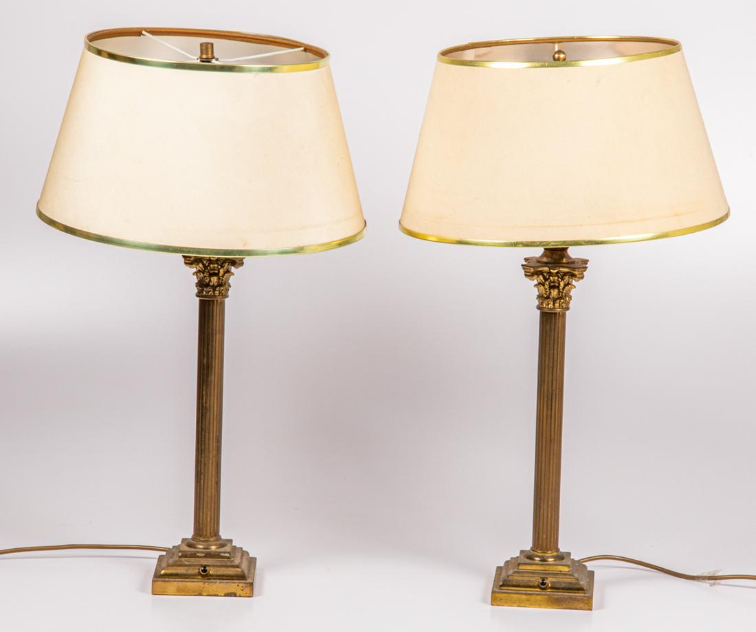 Pair of English Brass and Metal Column Form Table Lamps (1 of 4)