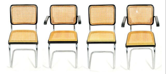 A Set of Four Marcel Breuer (1902-1981) Style Cesca: A Set of Four Marcel Breuer (1902-1981) Style Cesca Cane Chairs, Two arm, two side. Arm: 32 x 18 x 22 inches.