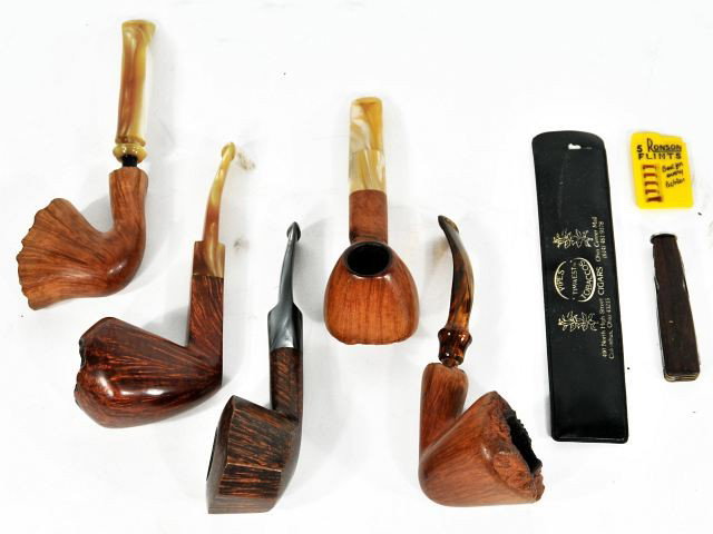 A Group of Nine Pipes by Various Makers, 20th Cent: A Group of Nine Pipes by Various Makers, 20th Century, Together with a tamper end pocket knife and basic pipe cleaning equipment. 7 x Tim West 1 x Bessai XXX 1 x Ben Wade, Denmark.