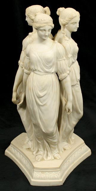 A Copeland Parian Porcelain Three Graces Figural G: A Copeland Parian Porcelain Three Graces Figural Group, 20th Century. HEIGHT: 16