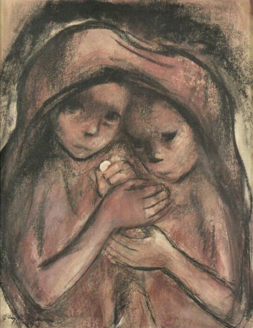 Phyllis Jacobine Jones (1898-1976) Counting Pennie: Phyllis Jacobine Jones (1898-1976) Counting Pennies, Pastel on paper, Signed lower left. HEIGHT: 21.5 WIDTH:16.5
