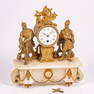 French Gilt Bronze, Metal and Alabaster Figural Mantel Clock