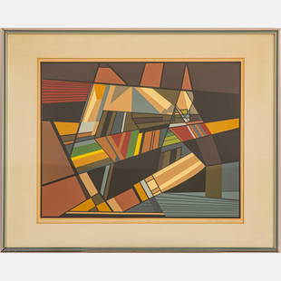 Leon Gordon Miller (American, 1917-1985): Leon Gordon Miller (American, 1917-1985) African Landscape I, Woodcut, Signed lower right and artist proof. Framed dimensions: H: 24 7/8 x 30 3/4 in. H: 17 1/4 W: 22 1/8 in. From the collection of Mel