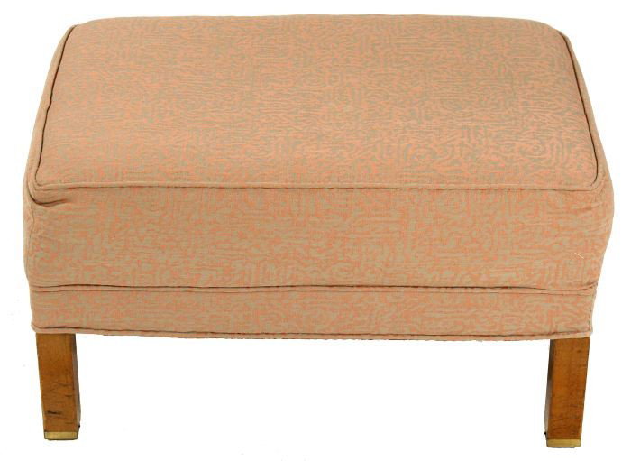 A Georgian Style Brass, Mahogany & Upholstered Otto: A Georgian Style Brass, Mahogany & Upholstered Ottoman, 20th Century. HEIGHT: 15 WIDTH: 27 DEPTH: 19