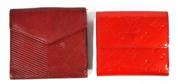 A Vintage Louis Vuitton Leather & Vinyl Wallet,: A Vintage Louis Vuitton Leather & Vinyl Wallet, together with an Yves Saint Laurent leather wallet. Largest : h: 4.75 x w: 5 x d: 4.5 in.