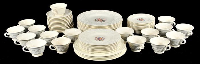 A Wedgwood Patrician Pattern Partial Dinner Servic: A Wedgwood Patrician Pattern Partial Dinner Service, 20th Century, comprising 14 dinner plates, dia. 10.5 ins, 12 side plates, dia. 6.5 ins 7 salad plates, dia. 8.5 ins 13 saucers, dia 6 ins 14 saucer