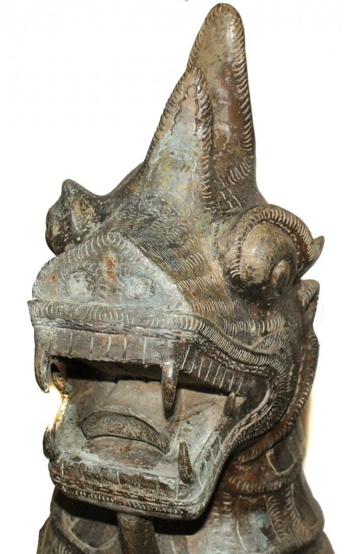 A Pair of Massive Burmese Bronze Temple Lions, 20th - 4