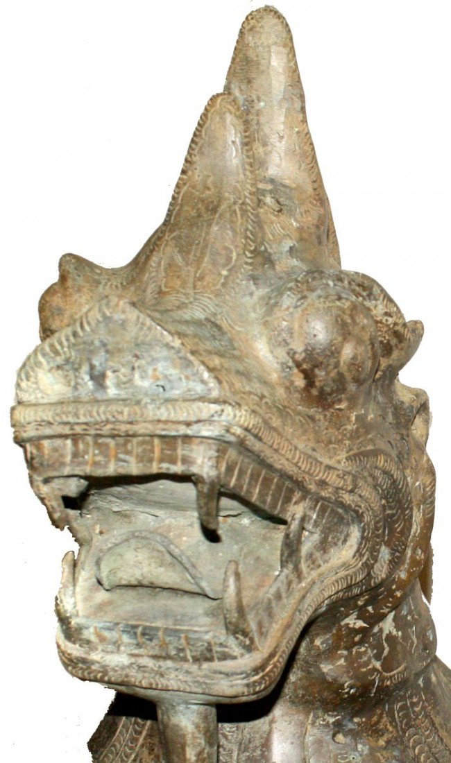 A Pair of Massive Burmese Bronze Temple Lions, 20th - 7