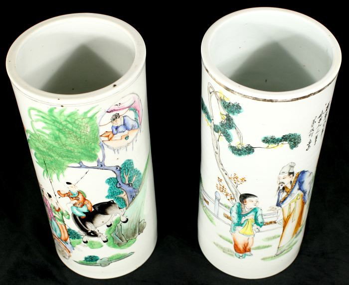 A Pair of Chinese Porcelain Cylinder Vases, 19th Ce - 5