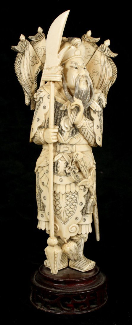A Chinese Carved Ivory Figure of a Warrior, 20th Ce