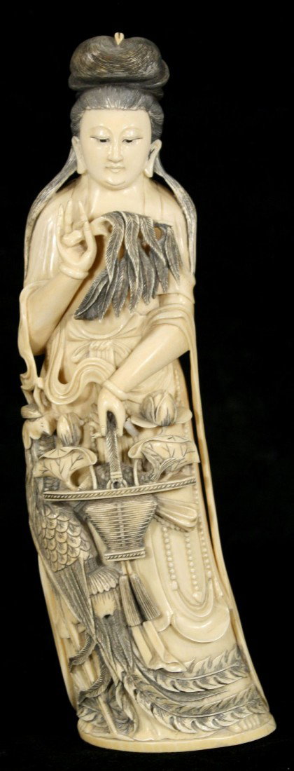 A Chinese Carved Ivory Standing Figure of Guanyin, - 2