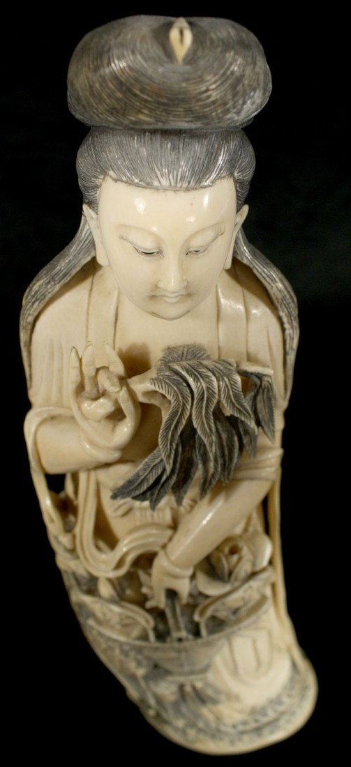 A Chinese Carved Ivory Standing Figure of Guanyin, - 3