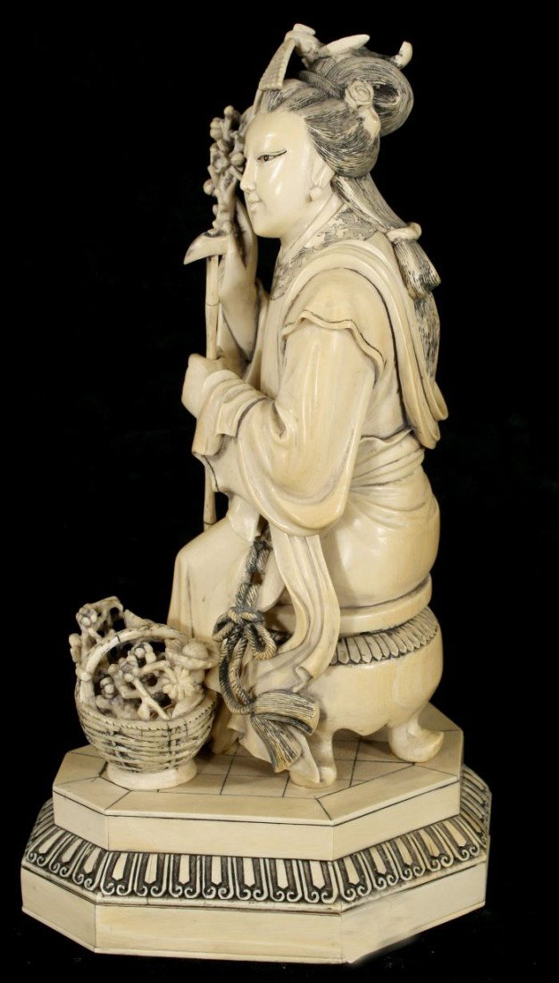 A Chinese Carved Ivory Figure of a Seated Guanyin, - 2