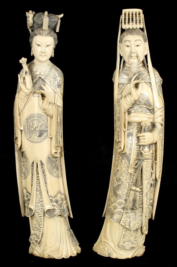 A Pair of Chinese Carved Ivory Standing Emperor and - 2