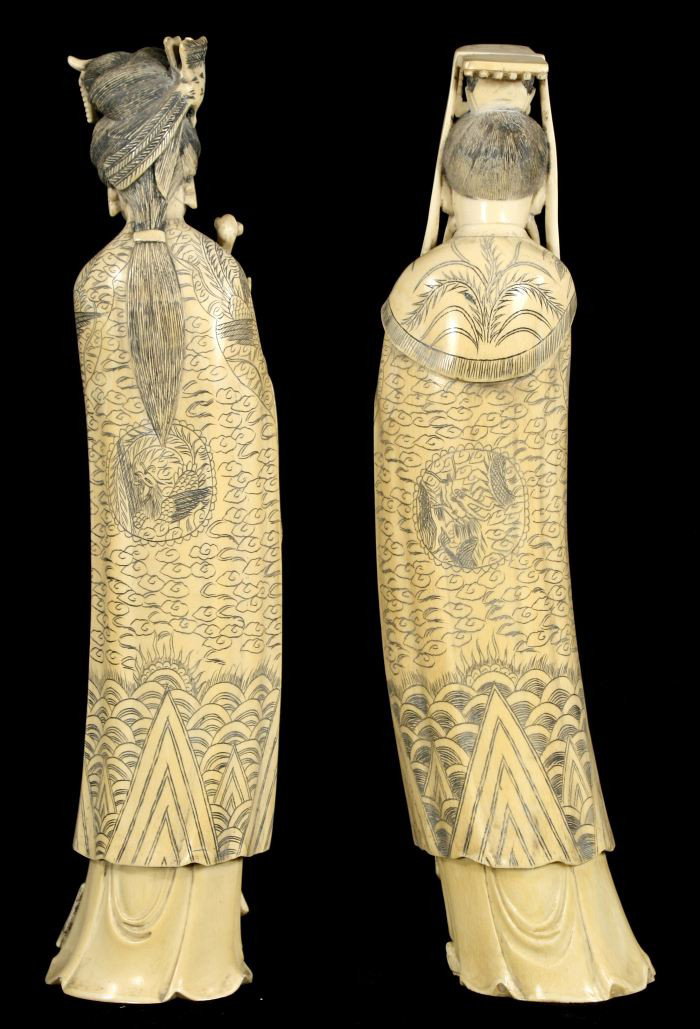 A Pair of Chinese Carved Ivory Standing Emperor and - 4
