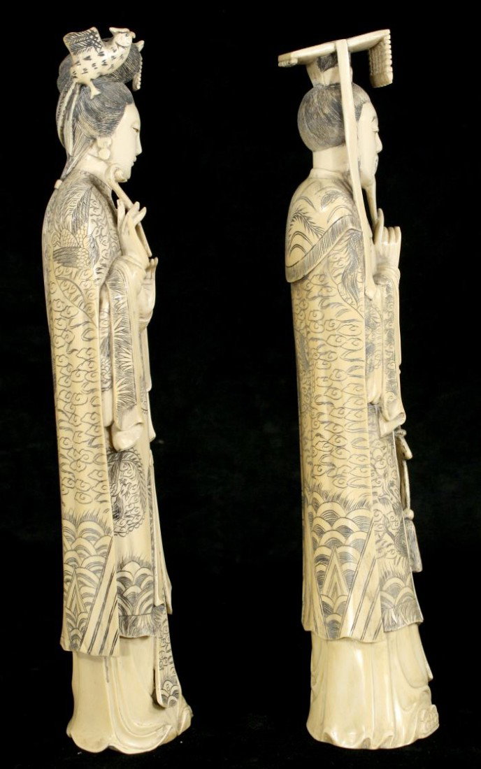A Pair of Chinese Carved Ivory Standing Emperor and - 6