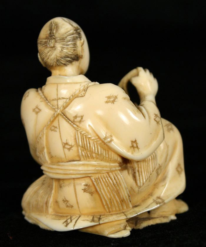 A Japanese Carved Ivory Figure of a Fisherman, Meij - 4