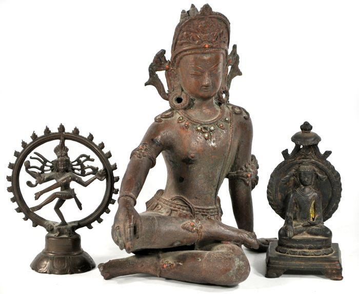 A Group of Three Cast Brass Indian Figures, 19th/20