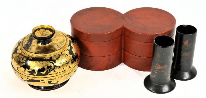 A Group of Chinese Lacquered Decorative Items, 19th