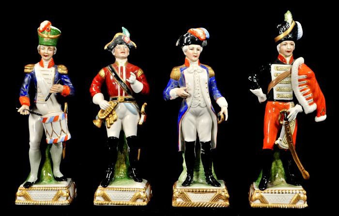 A Group of Four Capodimonte Porcelain Military Figu: A Group of Four Capodimonte Porcelain Military Figures, 20th Century. h: 9.50 x w: 2.75 x d: 2.50 in.