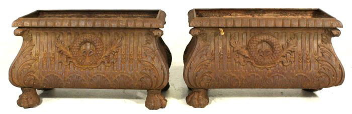 A Pair of Cast Iron Jardinieres, 19th Century.: A Pair of Cast Iron Jardinieres, 19th Century. h: 16 x w: 27 x d: 14 in.