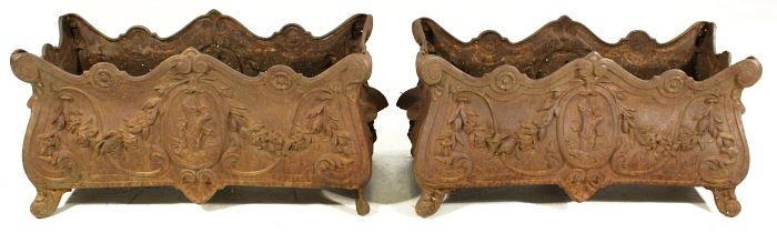 A Pair of Cast Iron Jardinieres, 19th Century.: A Pair of Cast Iron Jardinieres, 19th Century. h: 13 x w: 27 x d: 12.50 in.
