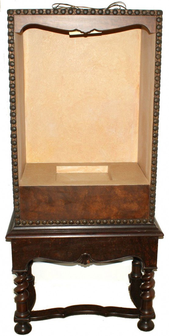 A Venetian Style Display Stand, 20th Century,: A Venetian Style Display Stand, 20th Century, With brass and embossed leather veneer, electrified with light. h: 65.50 x w: 31 x d: 20.50 in.