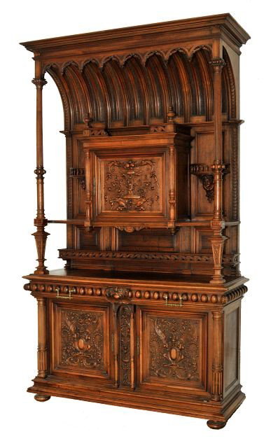 A Monumental German Heavily Carved Walnut and Oak
