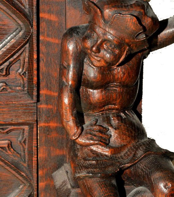 A Gothic Revival Carved Oak Slant Front Desk in th - 5