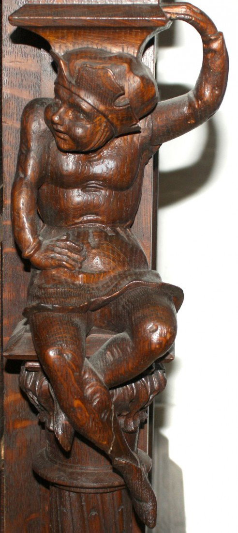 A Gothic Revival Carved Oak Slant Front Desk in th - 7
