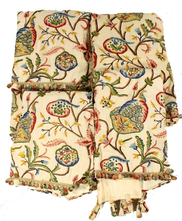 Two Pairs of Crewel Work Tree of Life Pattern Curt: Two Pairs of Crewel Work Tree of Life Pattern Curtains. h: 108 x w: 48 in.