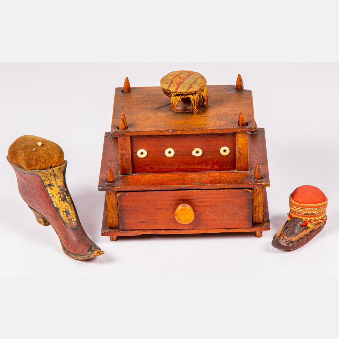 American Two Tier Stained Pine Sewing Box, (1 of 5)