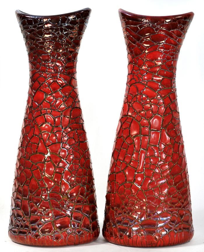 A Pair of Zsolnay Pottery Porcelain Vases, 20th C: A Pair of Zsolnay Pottery Porcelain Vases, 20th Century. h: 11 in.
