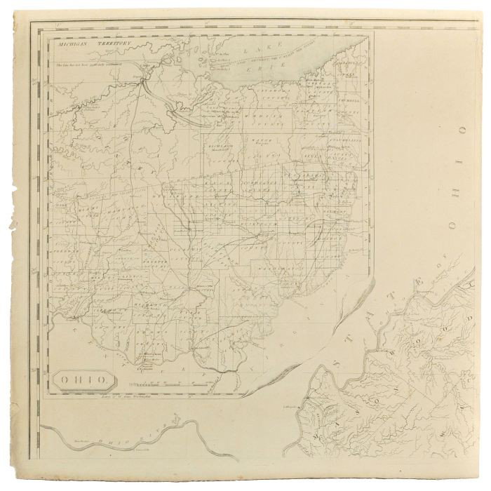 [OHIO]. MADISON, Bishop James (1749-1812). Inset Ma: [OHIO]. MADISON, Bishop James (1749-1812). Inset Map of Ohio from Bishop Madison's Map of Virginia. [Richmond, Virginia, 1818]. 615 x 600 mm (24 ¼ x 24 in.). Uncolored map of Ohio with small section 