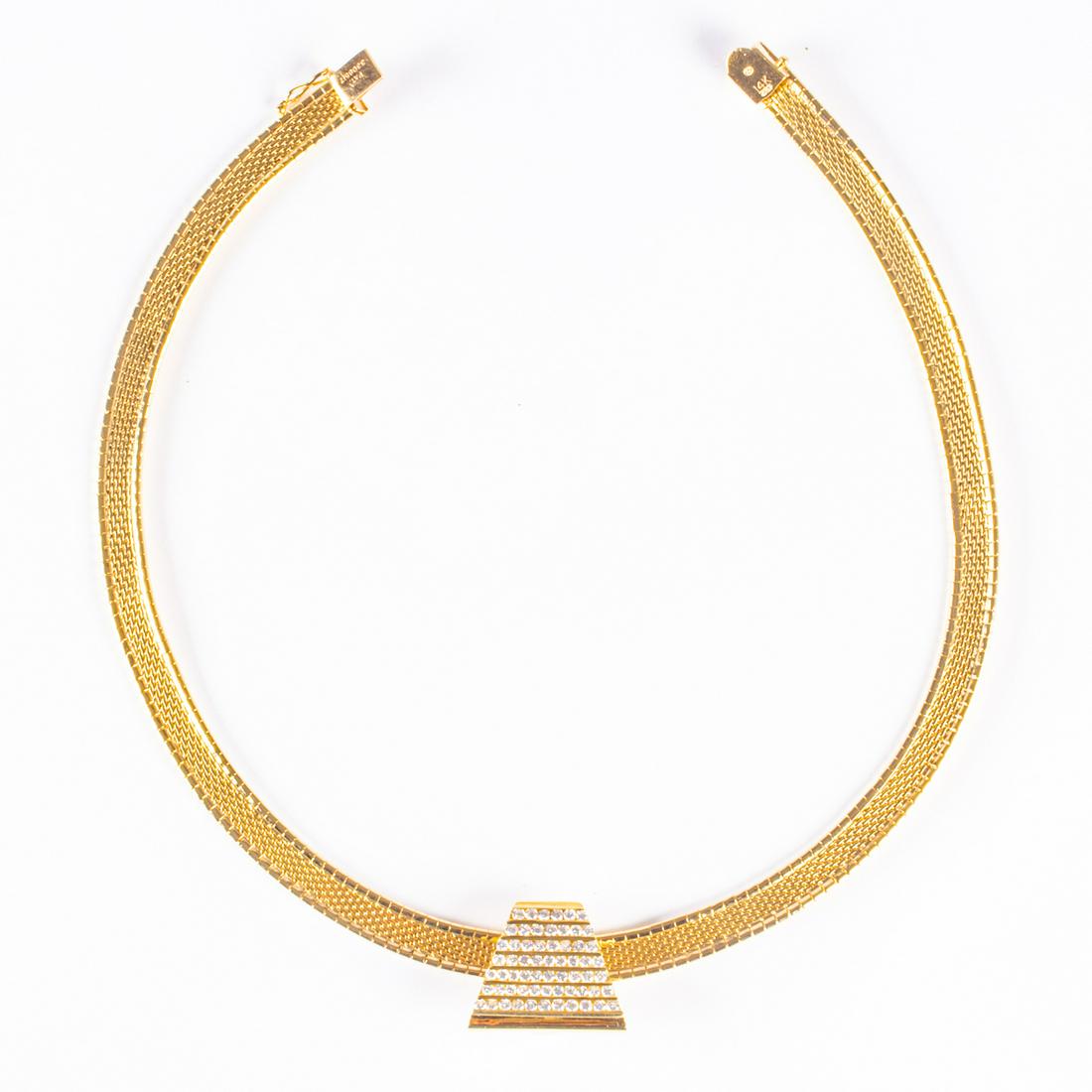 14kt Yellow Gold Tapered Flat Omega Necklace With Diamond Melee Pendant (1 of 5)