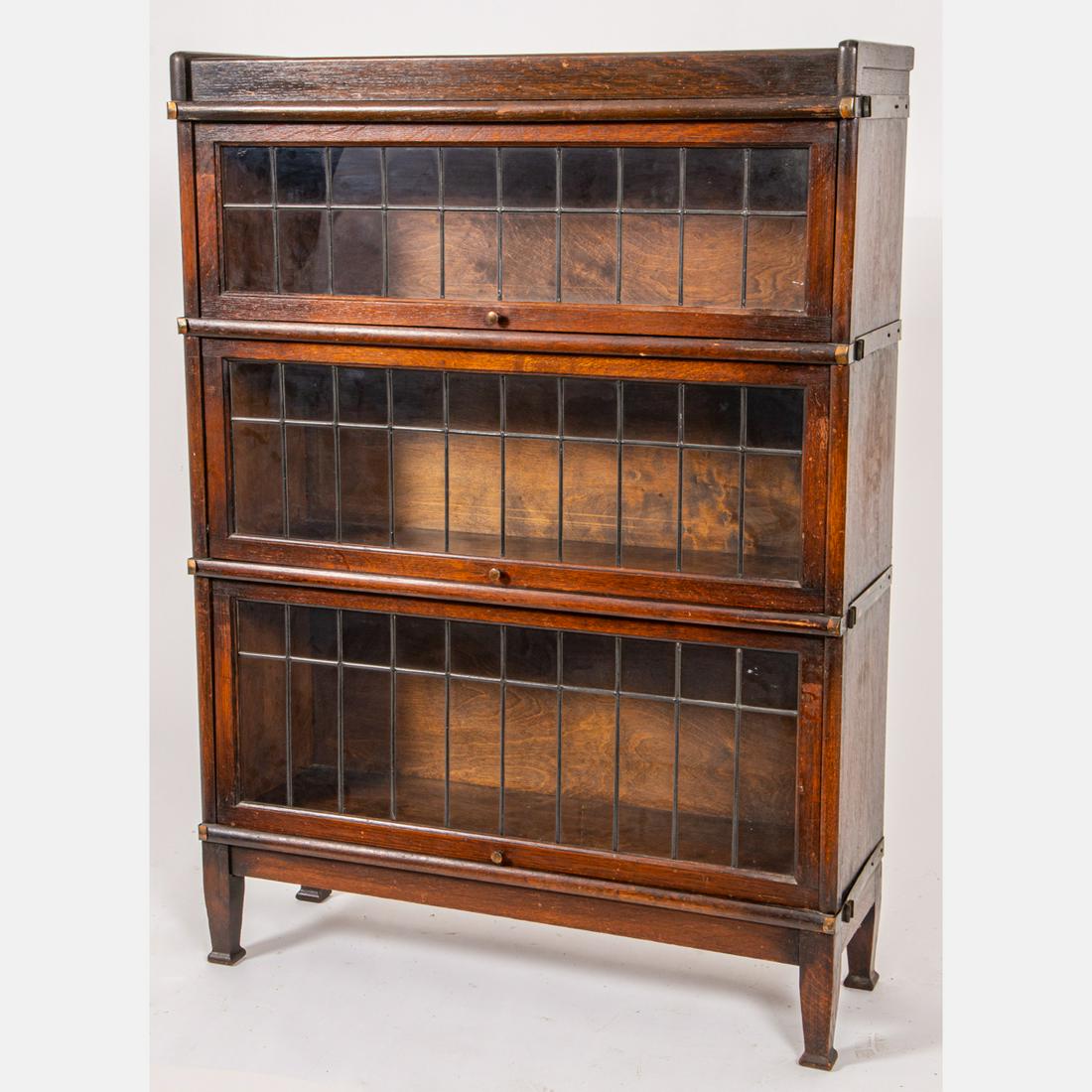 Three Stacked Leaded Glass and Oak Barrister Book Case (1 of 6)