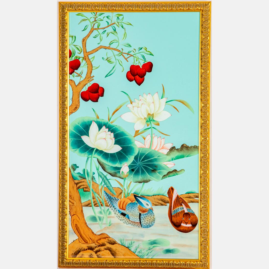 A Chelsea House Chinoiserie Painting on Silk Baxter Panel (1 of 6)