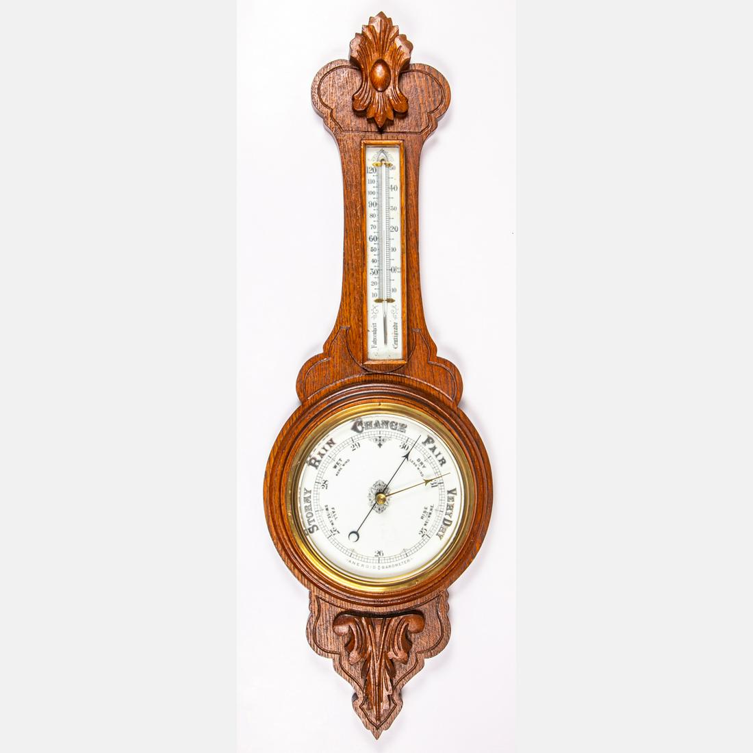 An English Carved Oak Aneroid Barometer (1 of 6)