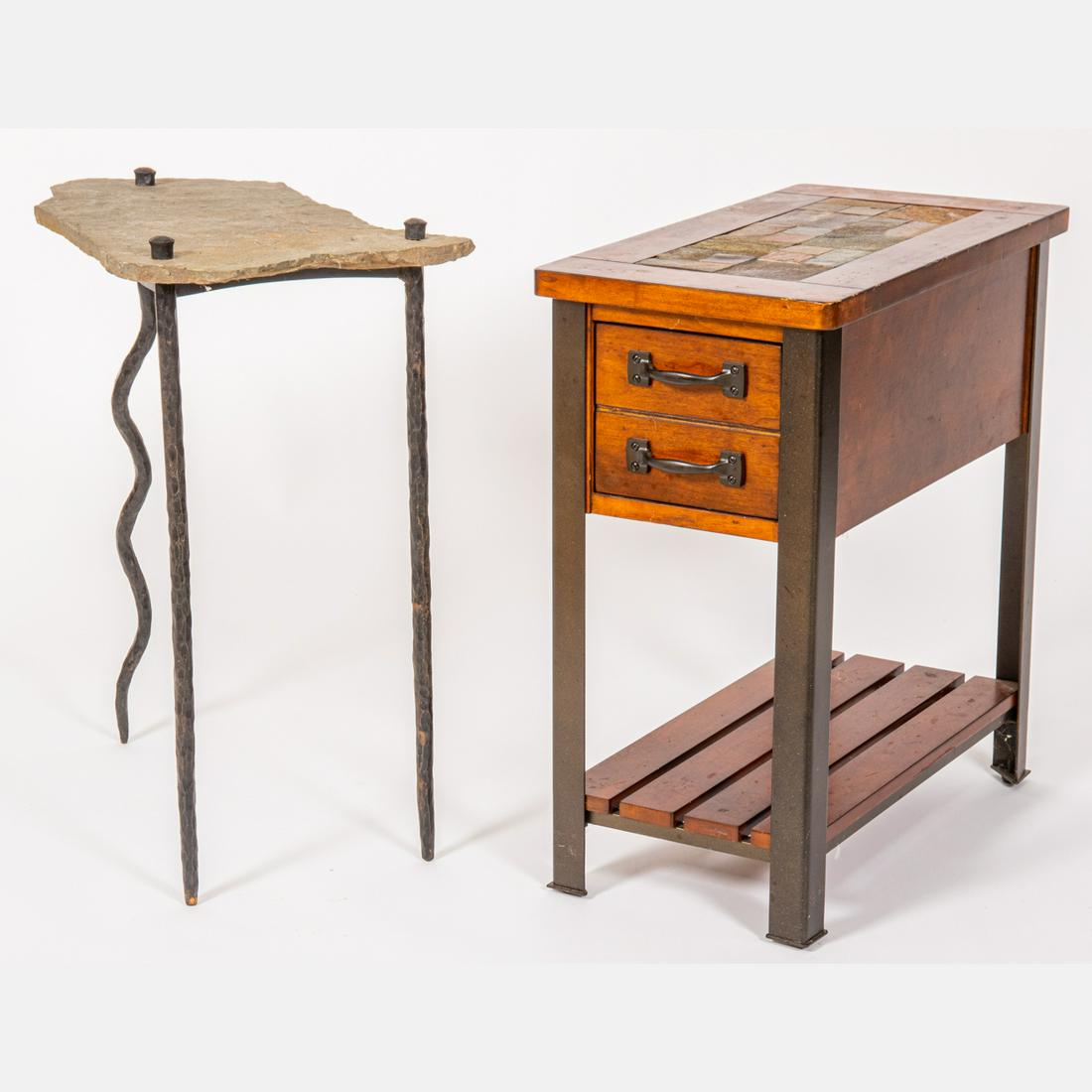 Two Rustic Style Metal, Slate and Wood Side Tables (1 of 5)